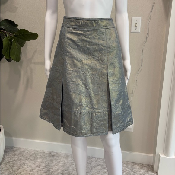 Charles Nolan Floral Jacquard Gold Metallic Coated A-Line Pleated Skirt Size 4 - Picture 12 of 12